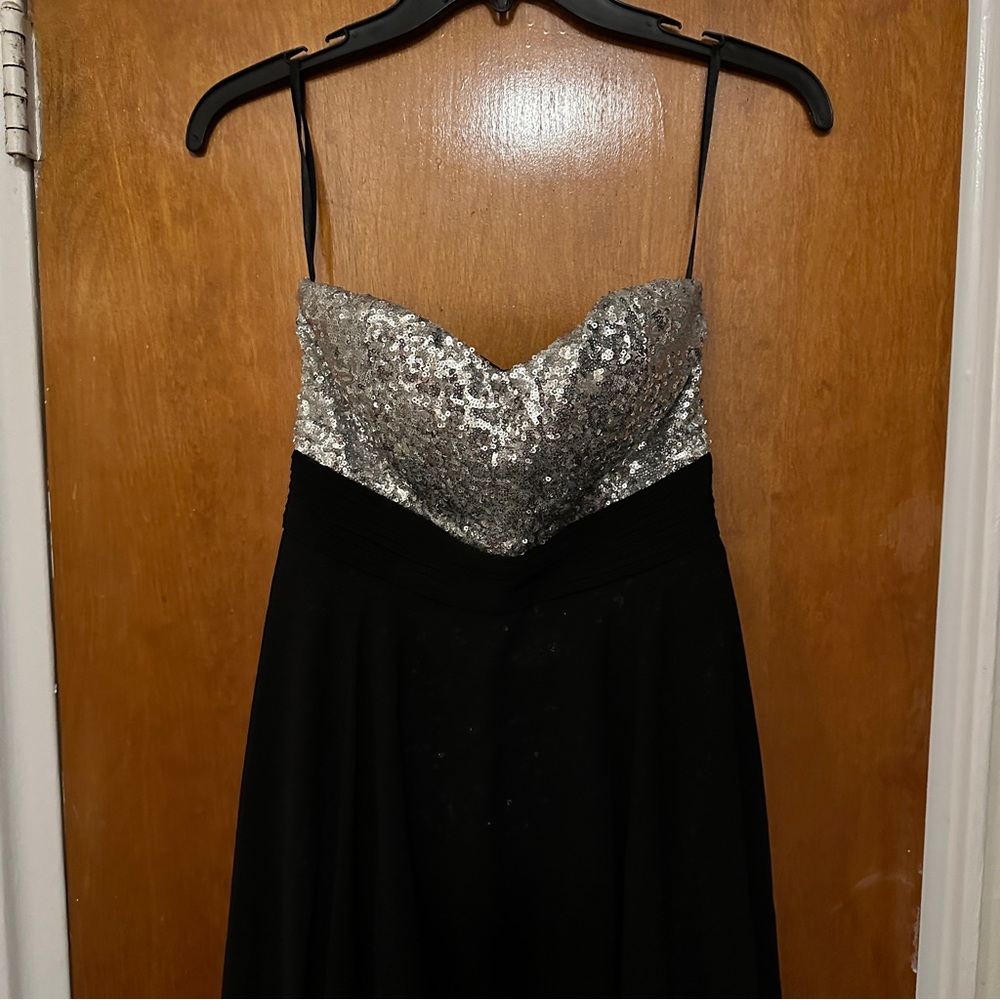 Black w/silver sequin evening dress + accessories